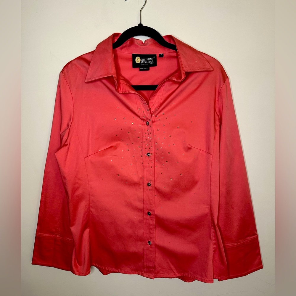 Christine Alexander Coral Colored Button Down Shirt with Swarovski Crystals